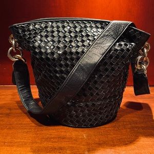 Aspects patent leather weave shoulder bag